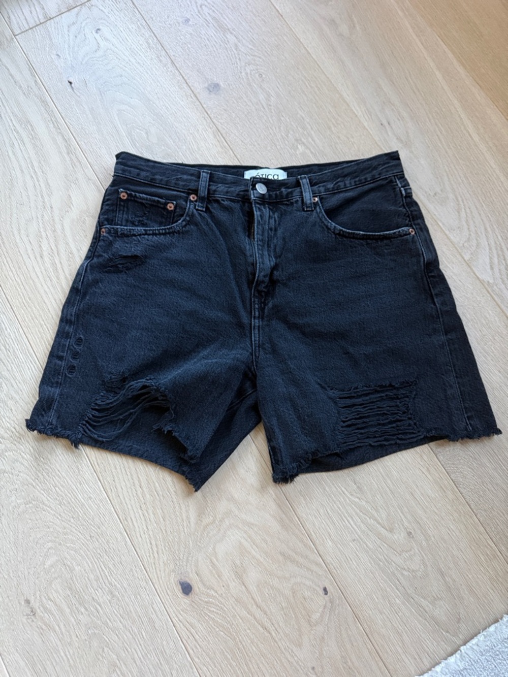 Etica Distressed Black Denim Cutoff Shorts